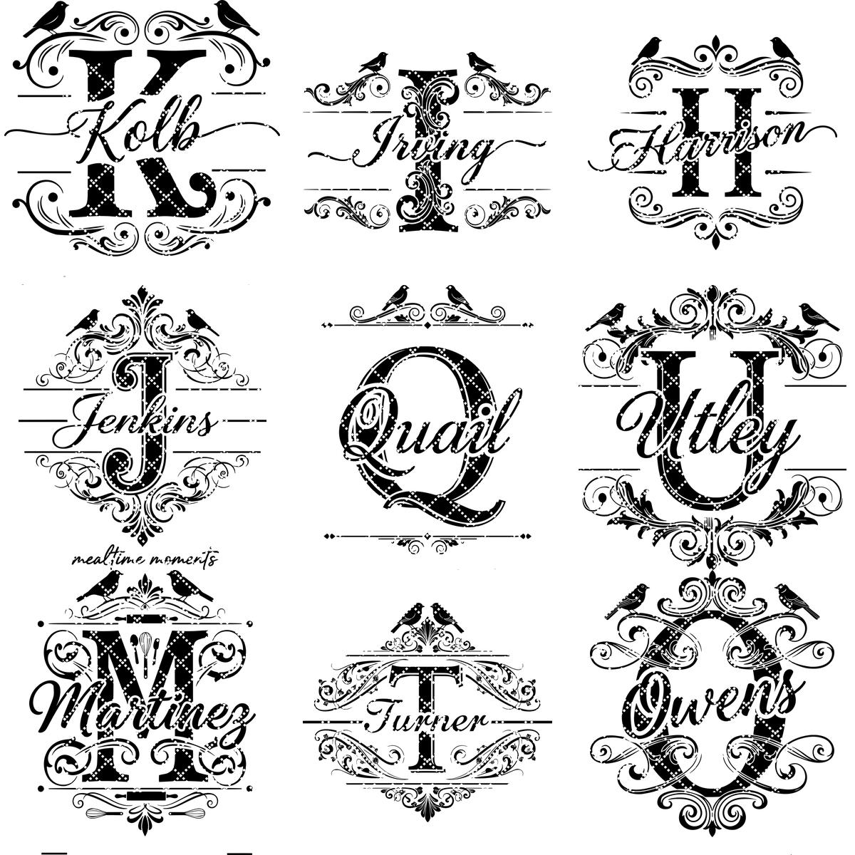 Motifs de gravure monogrammes vintage, 52 modèles de planches à charcuterie pour noms de famille – Image 14
