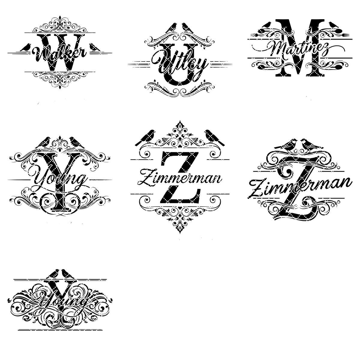 Motifs de gravure monogrammes vintage, 52 modèles de planches à charcuterie pour noms de famille – Image 17