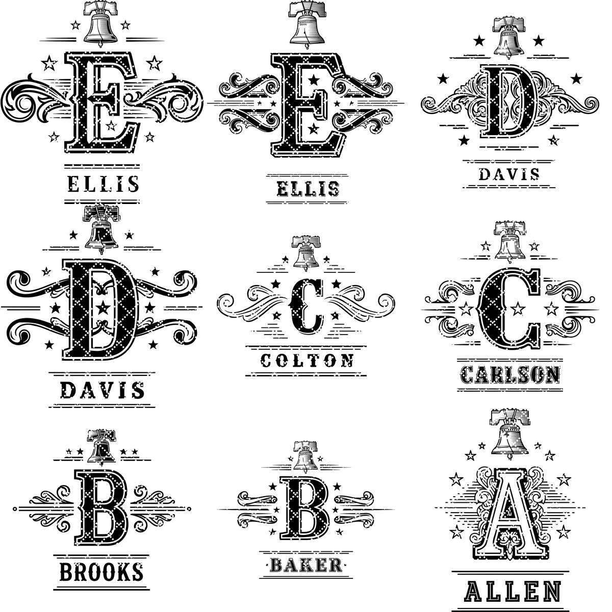 Pacchetto di design vintage per incisioni monogramma, 251 motivi ornamentali per nomi di famiglia - immagine 10