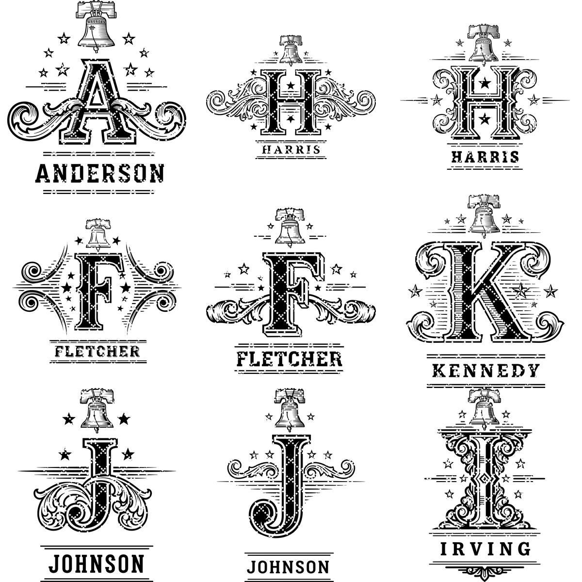 Pacchetto di design vintage per incisioni monogramma, 251 motivi ornamentali per nomi di famiglia - immagine 11