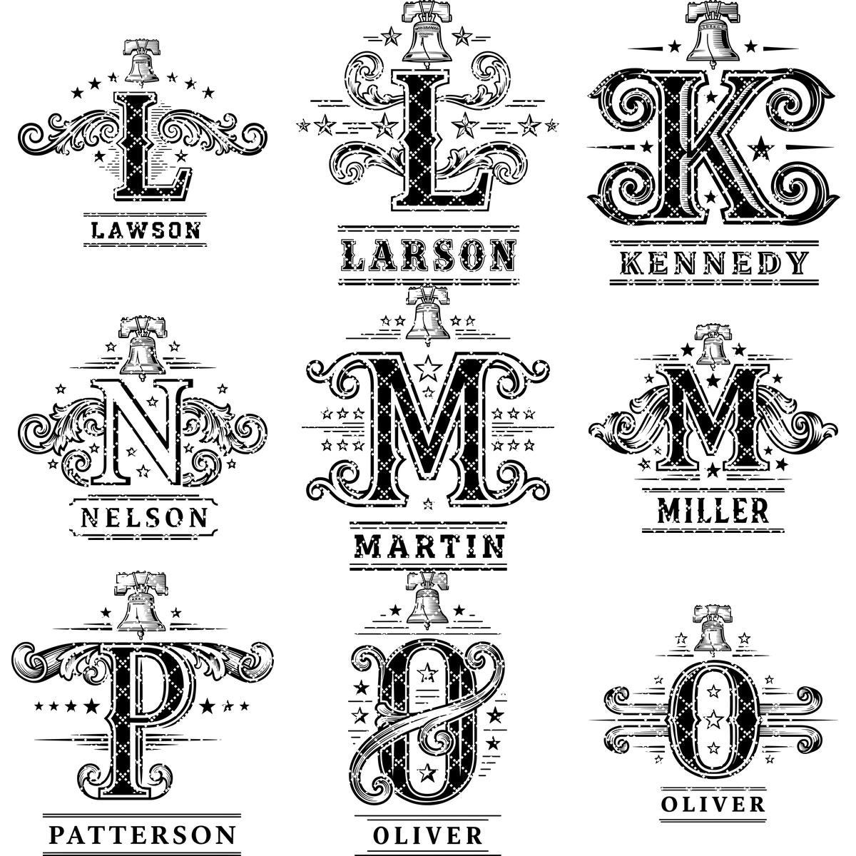 Pacchetto di design vintage per incisioni monogramma, 251 motivi ornamentali per nomi di famiglia - immagine 12