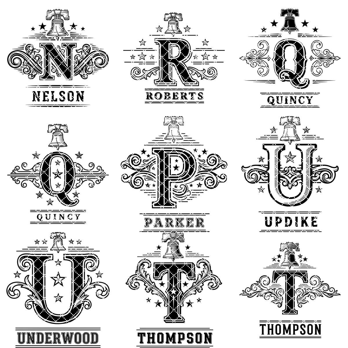 Pacchetto di design vintage per incisioni monogramma, 251 motivi ornamentali per nomi di famiglia - immagine 13