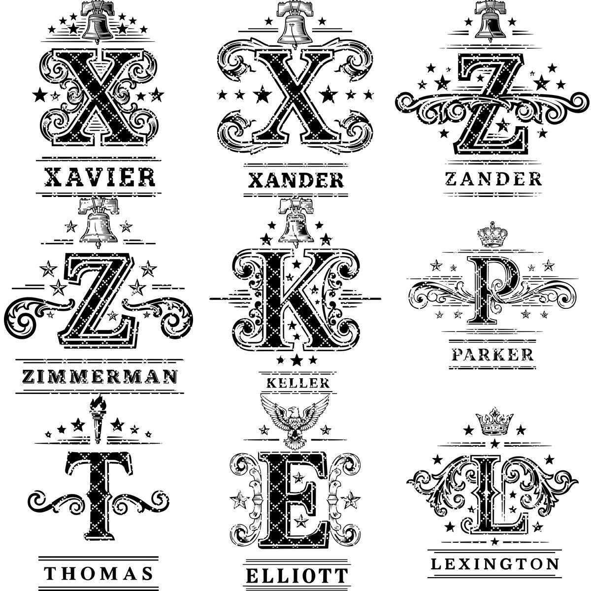 Pacchetto di design vintage per incisioni monogramma, 251 motivi ornamentali per nomi di famiglia - immagine 15