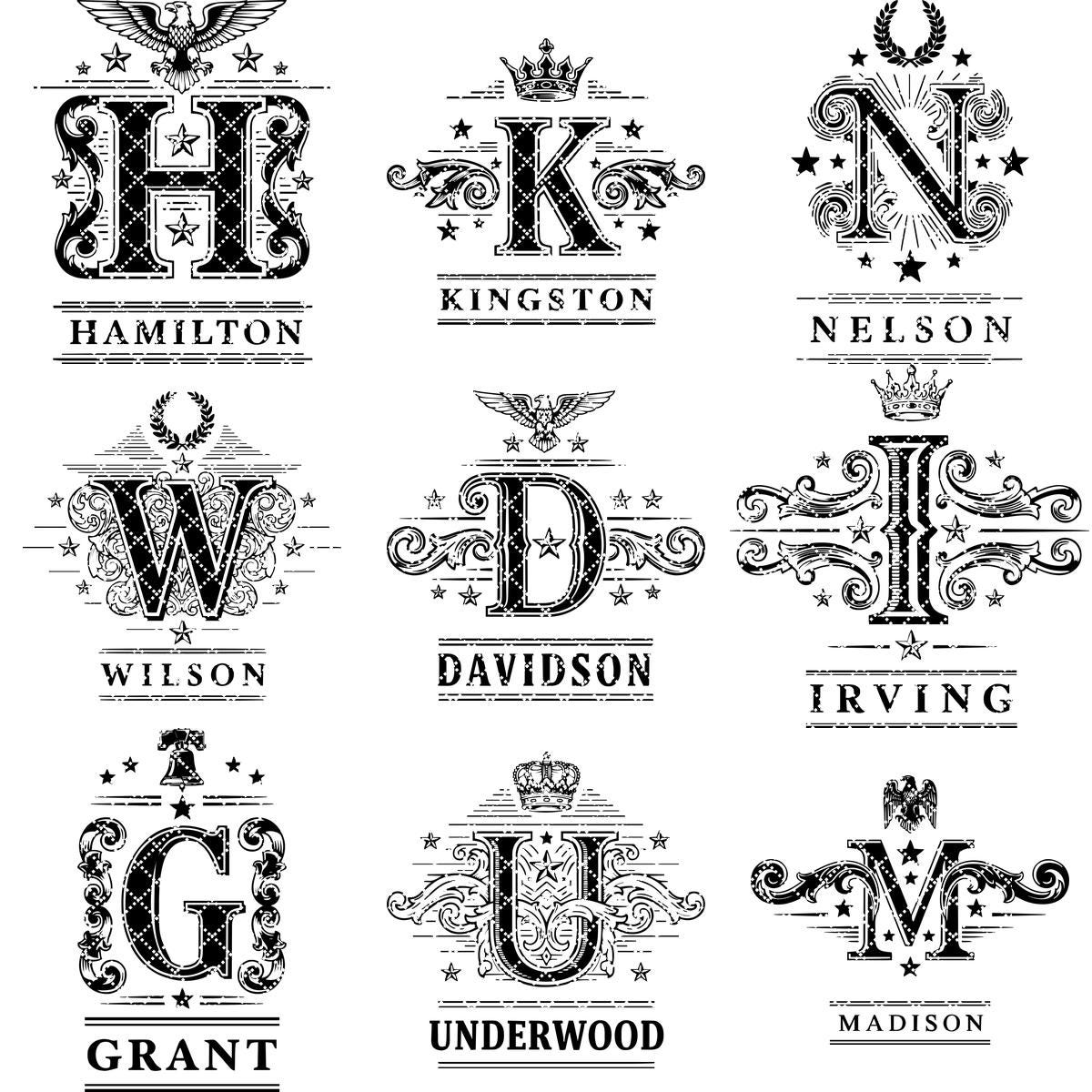 Pacchetto di design vintage per incisioni monogramma, 251 motivi ornamentali per nomi di famiglia - immagine 19