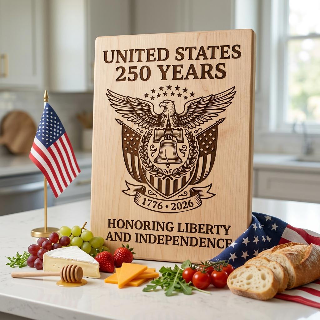 250th Anniversary Patriotic Engraving, Americana Chopping Board, US History – Image 3