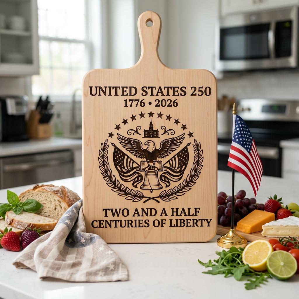 250th Anniversary Patriotic Engraving, Americana Chopping Board, US History – Image 4