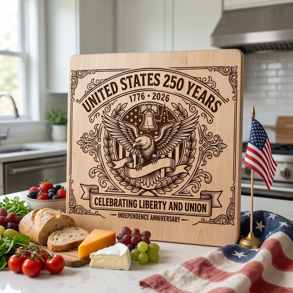 250th Anniversary Patriotic Engraving, Americana Chopping Board, US History – Image 5