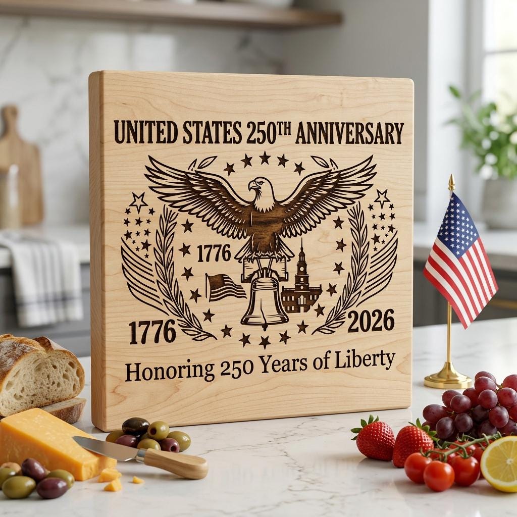 250th Anniversary Patriotic Engraving, Americana Chopping Board, US History – Image 7