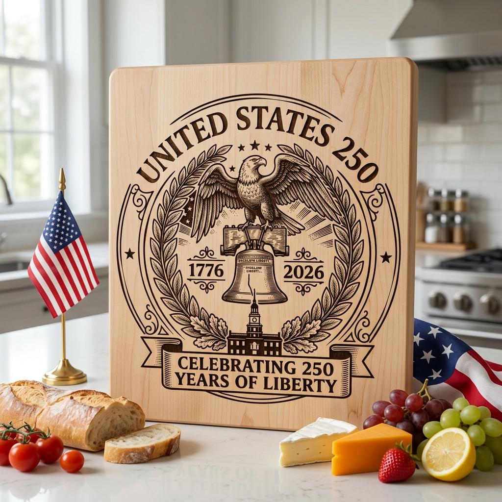 250th Anniversary Patriotic Engraving, Americana Chopping Board, US History – Image 8