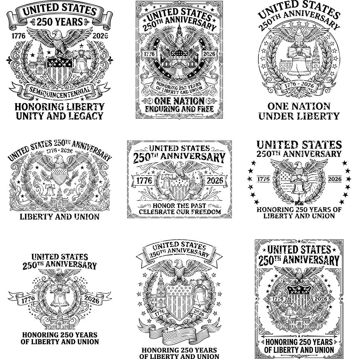 250th Anniversary Patriotic Engraving Designs, USA Board Art Set of 20 – Image 10