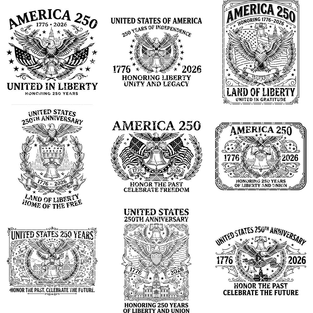 250th Anniversary Patriotic Engraving Designs, USA Board Art Set of 20 – Image 11
