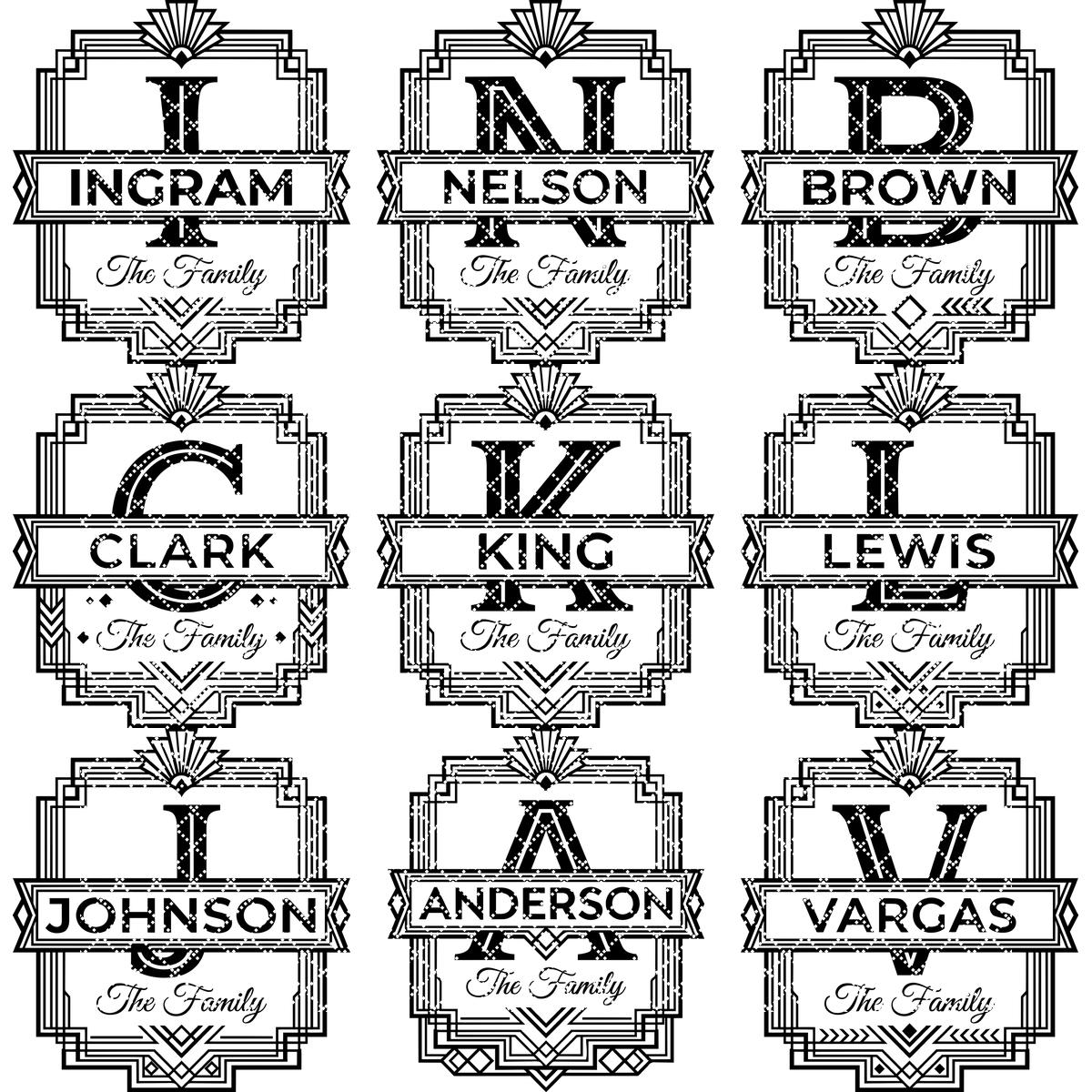 Ensemble d'alphabets de monogrammes Art Déco, Cadre géométrique à motif soleil rayonnant, Fichier de gravure personnalisé pour nom de famille – Image 10