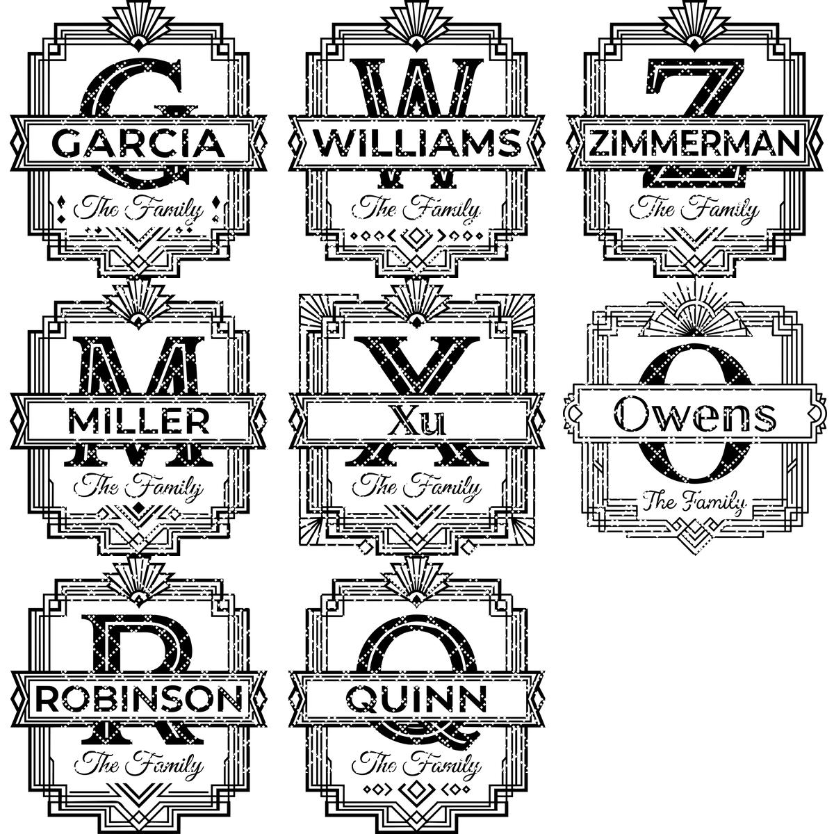Ensemble d'alphabets de monogrammes Art Déco, Cadre géométrique à motif soleil rayonnant, Fichier de gravure personnalisé pour nom de famille – Image 12