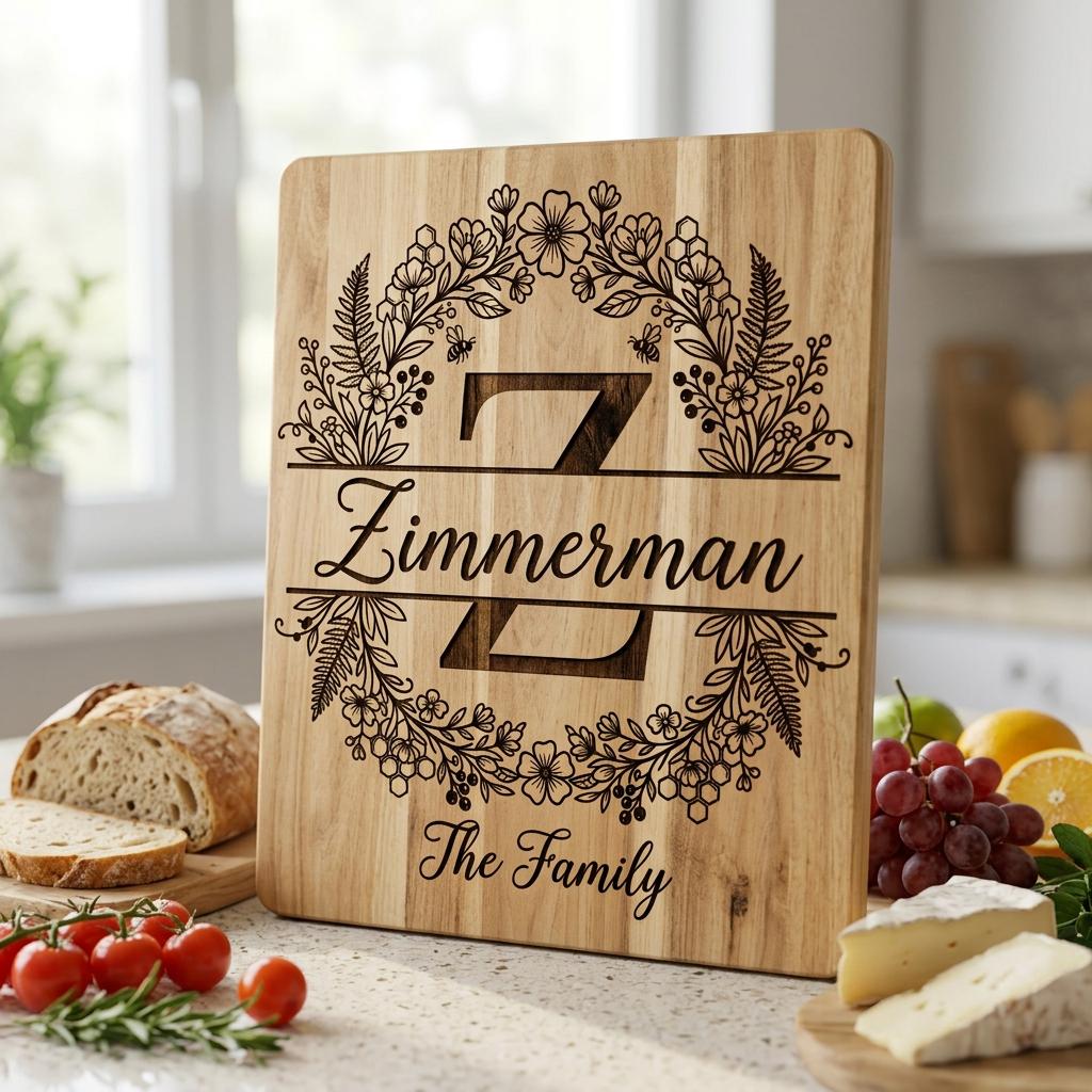Set di incisione per tagliere, Ape e fiori di campo, Monogramma familiare personalizzato, Alfabeto floreale - immagine 11