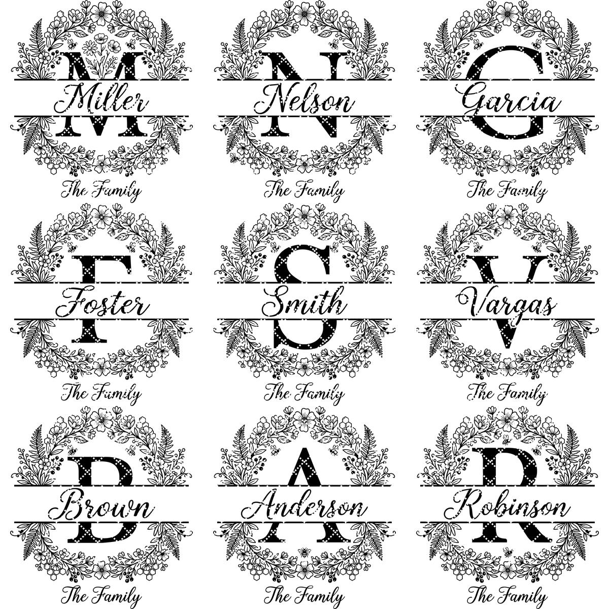 Set di incisione per tagliere, Ape e fiori di campo, Monogramma familiare personalizzato, Alfabeto floreale - immagine 12