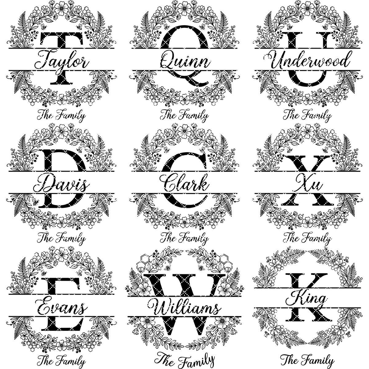 Set di incisione per tagliere, Ape e fiori di campo, Monogramma familiare personalizzato, Alfabeto floreale - immagine 13