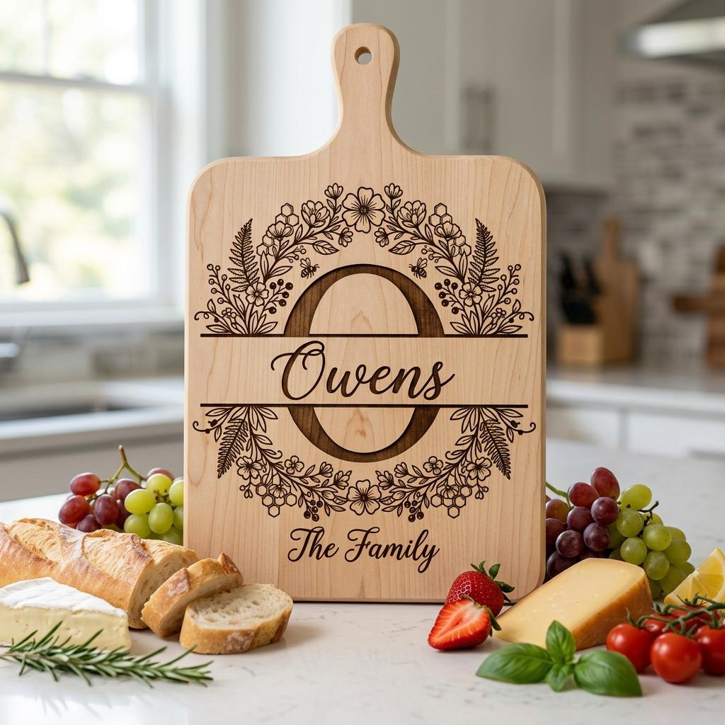 Set di incisione per tagliere, Ape e fiori di campo, Monogramma familiare personalizzato, Alfabeto floreale - immagine 7