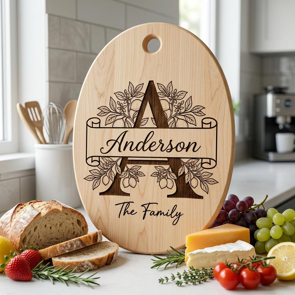 Schneidebrett-Gravurdatei, Zitronen-Monogramm-Paket, Personalisiertes Familiennamen-Design – Bild 2