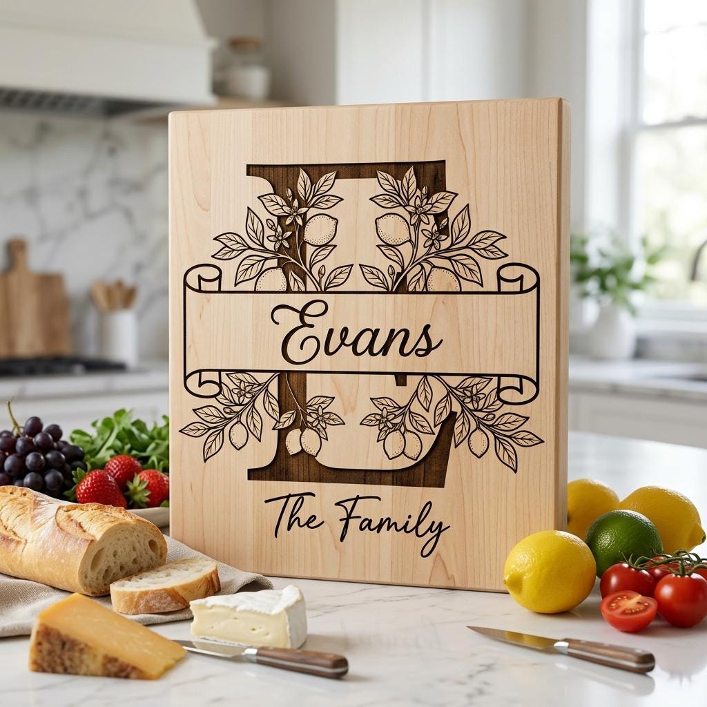 Schneidebrett-Gravurdatei, Zitronen-Monogramm-Paket, Personalisiertes Familiennamen-Design – Bild 4