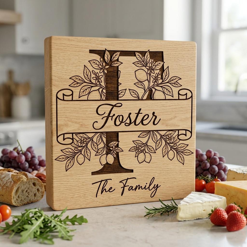 Schneidebrett-Gravurdatei, Zitronen-Monogramm-Paket, Personalisiertes Familiennamen-Design – Bild 5
