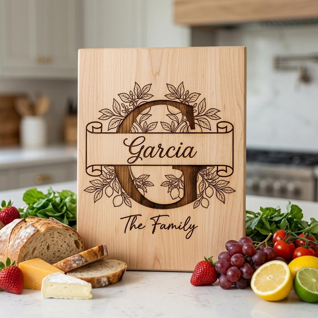 Schneidebrett-Gravurdatei, Zitronen-Monogramm-Paket, Personalisiertes Familiennamen-Design – Bild 6