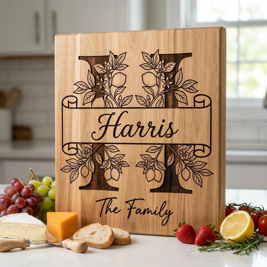 Schneidebrett-Gravurdatei, Zitronen-Monogramm-Paket, Personalisiertes Familiennamen-Design – Bild 7
