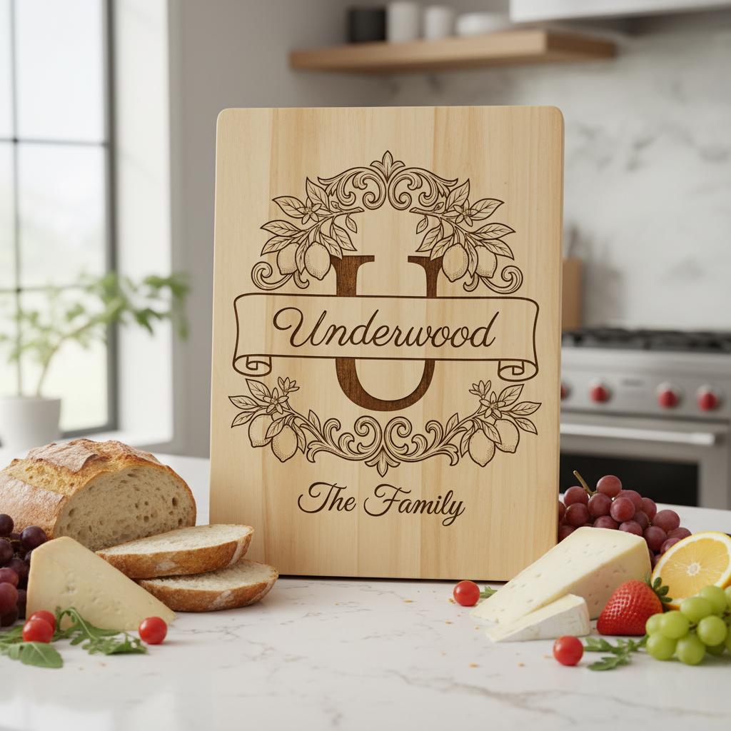 Schneidebrett Lasergravur-Datei, Zitronenzweig-Monogramm, Personalisierter Familienname – Bild 8