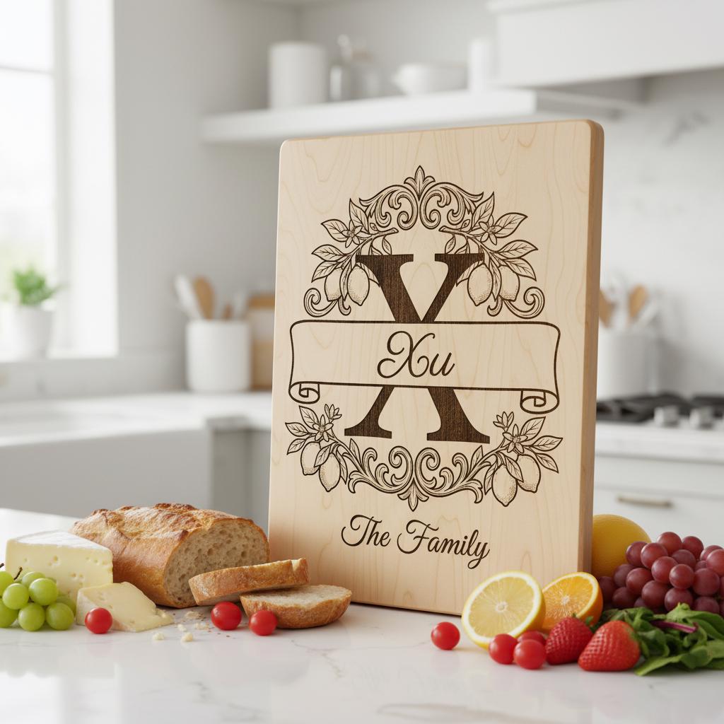 Schneidebrett Lasergravur-Datei, Zitronenzweig-Monogramm, Personalisierter Familienname – Bild 9