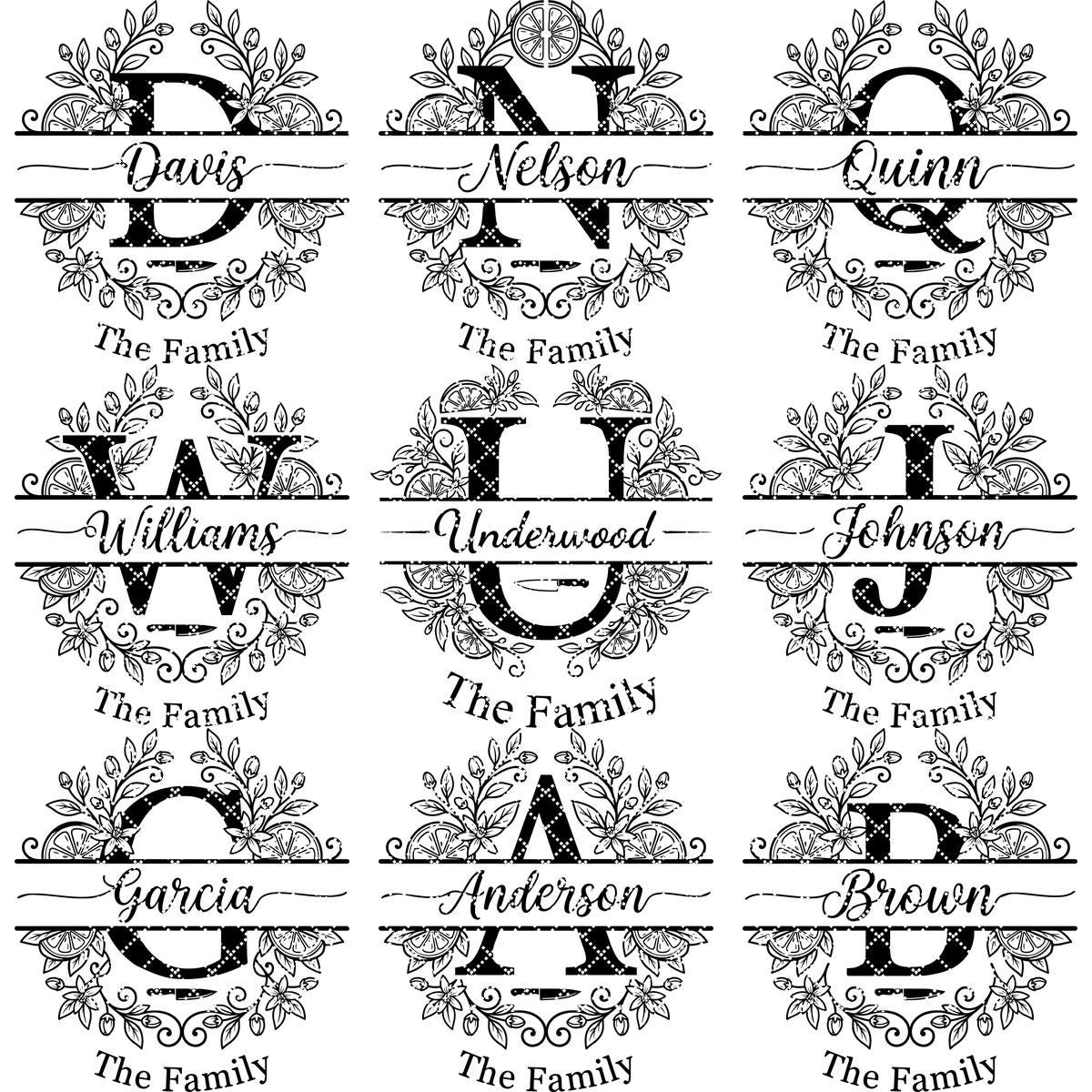 Schneidebrett Monogrammdatei, Personalisierter Familienname, Zitrusrankenblätter-Design – Bild 13