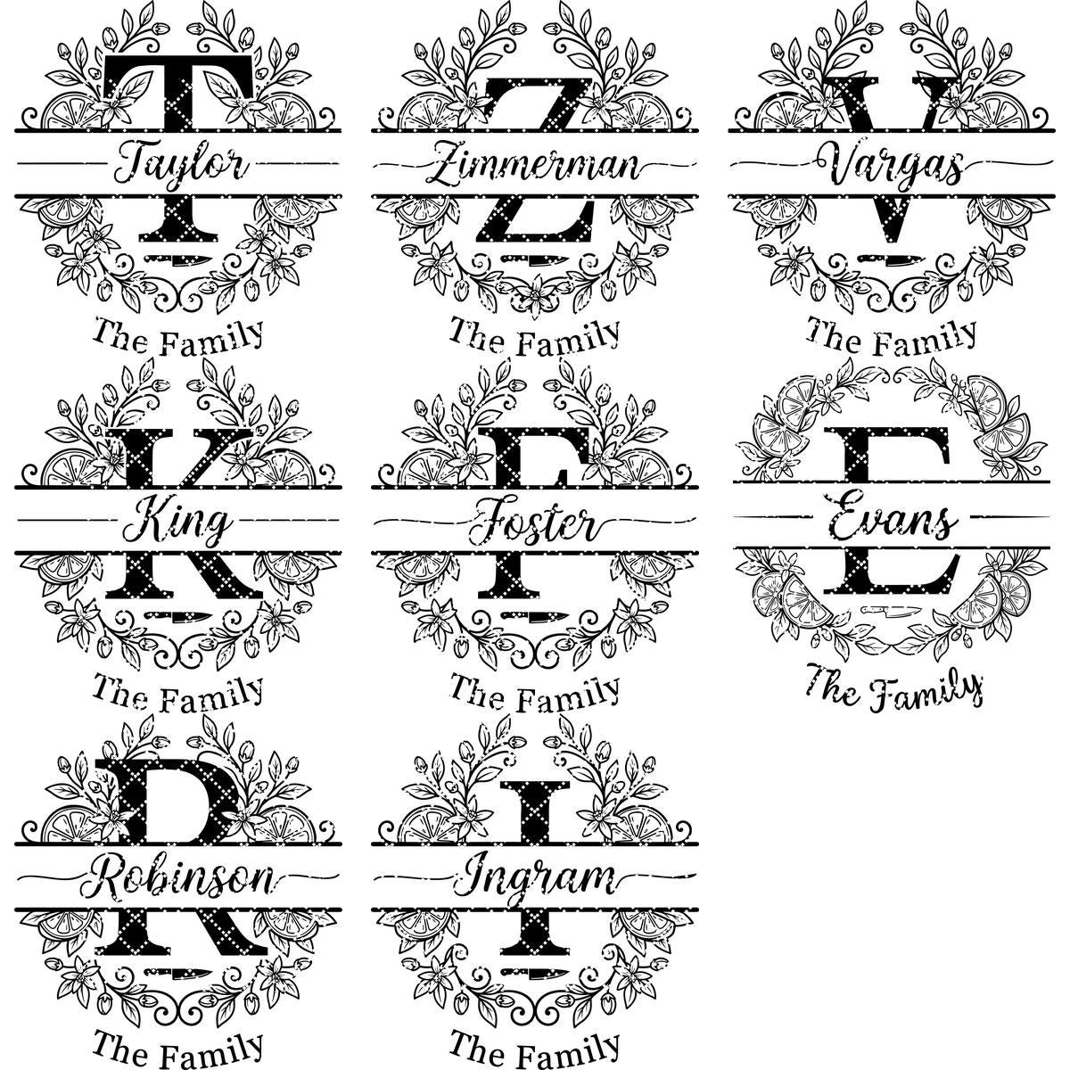 Schneidebrett Monogrammdatei, Personalisierter Familienname, Zitrusrankenblätter-Design – Bild 14