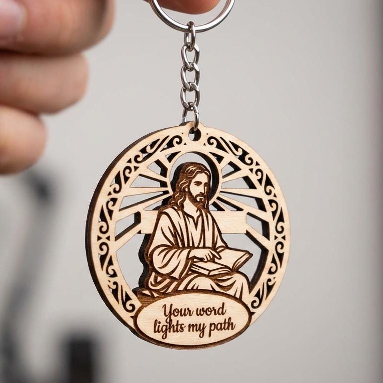 Christian Jesus keychain file, scripture devotional design, your word lights my path