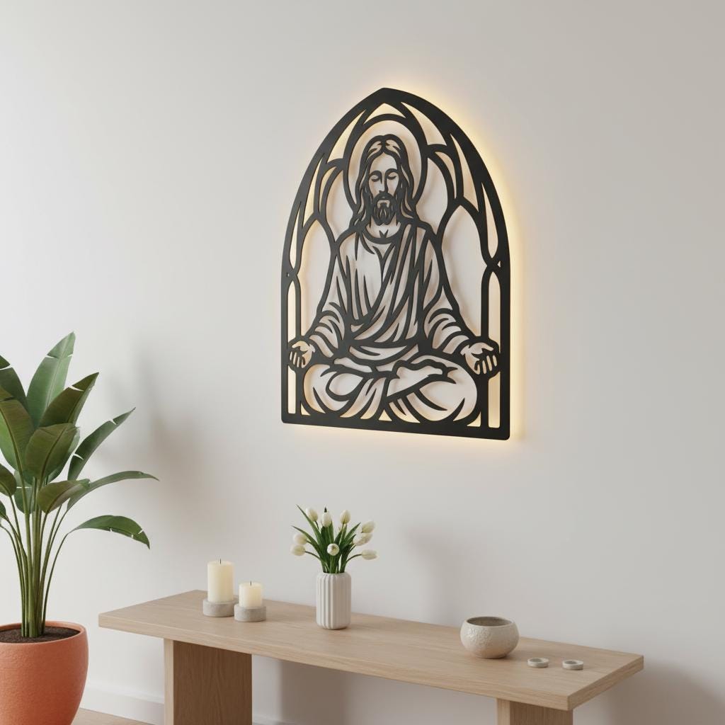 Paquete de archivos láser de arte mural cristiano, Decoración religiosa para el hogar, Conjunto de meditación y fe - Imagen 2