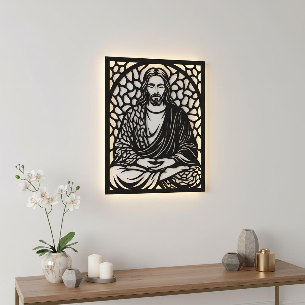 Paquete de archivos láser de arte mural cristiano, Decoración religiosa para el hogar, Conjunto de meditación y fe - Imagen 3