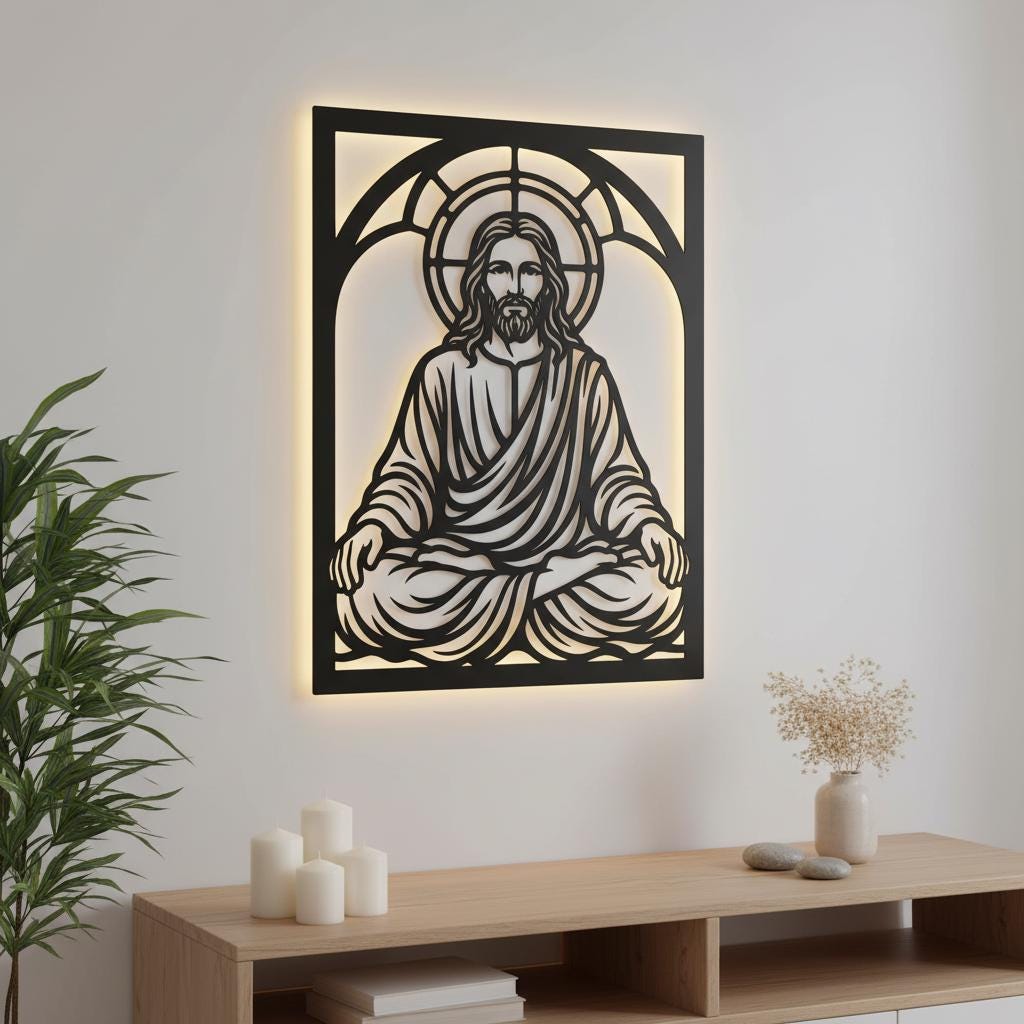 Paquete de archivos láser de arte mural cristiano, Decoración religiosa para el hogar, Conjunto de meditación y fe - Imagen 5