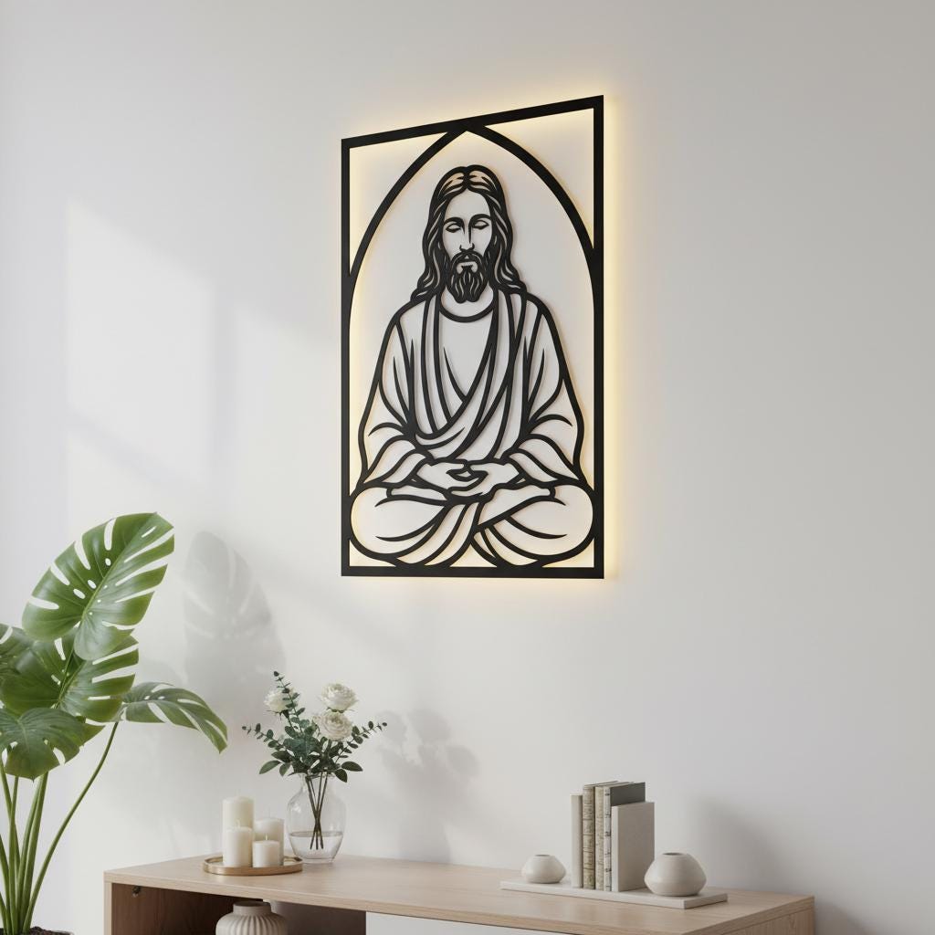 Paquete de archivos láser de arte mural cristiano, Decoración religiosa para el hogar, Conjunto de meditación y fe - Imagen 6