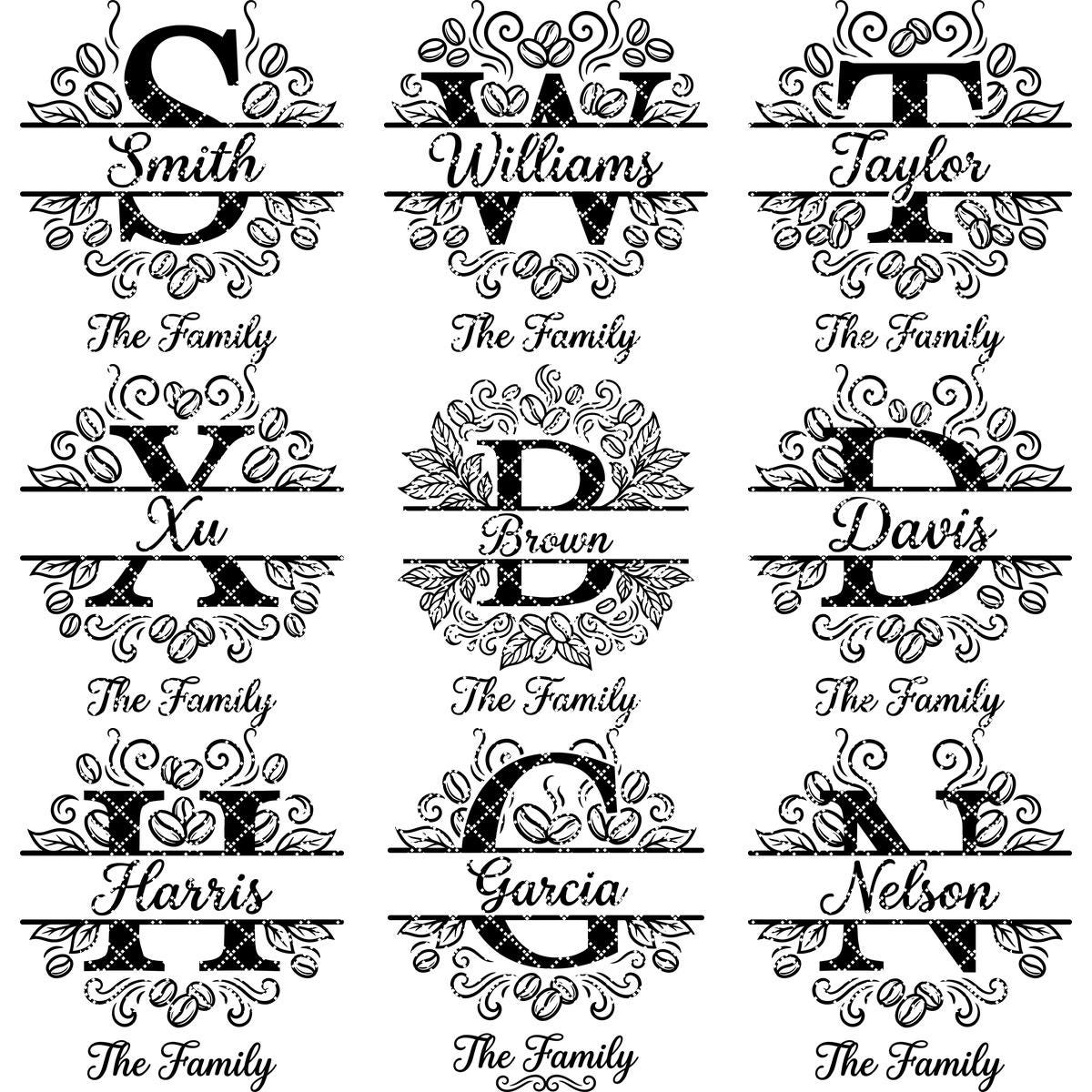 Kaffee-Monogramm-Alphabet-Set, Design für ein lasergraviertes Familiennamenschild – Bild 12