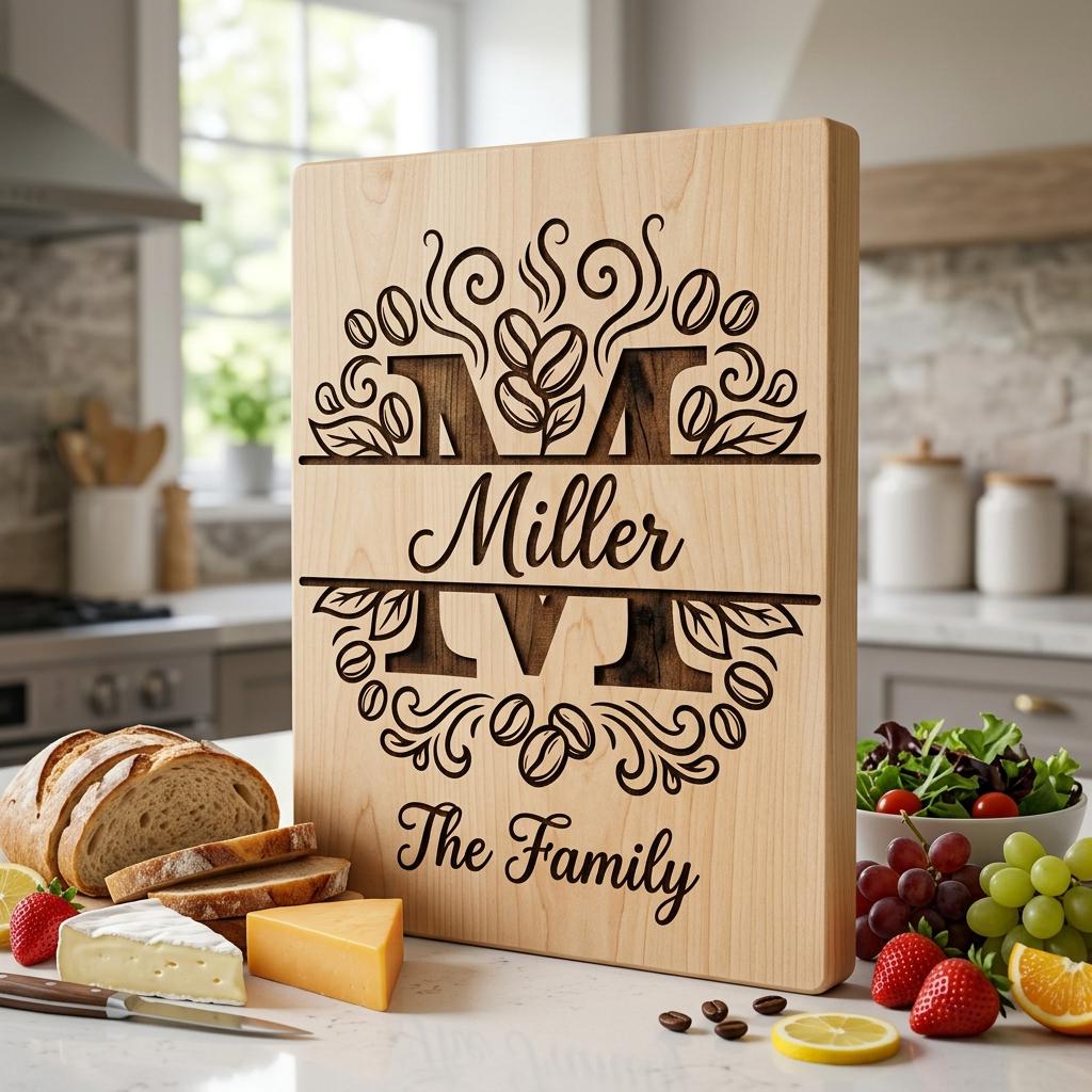 Kaffee-Monogramm-Alphabet-Set, Design für ein lasergraviertes Familiennamenschild – Bild 6