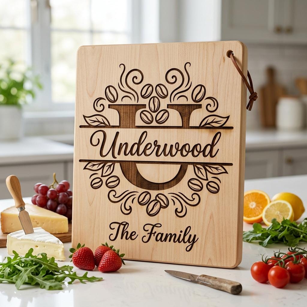Kaffee-Monogramm-Alphabet-Set, Design für ein lasergraviertes Familiennamenschild – Bild 8