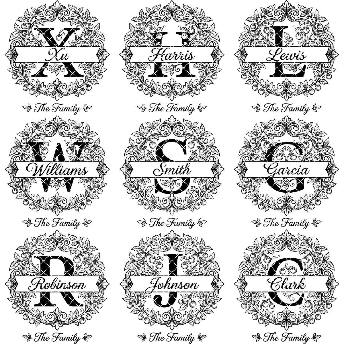 Custom Family Name Monogram, Laser Engraving Design, Initials, Banners Vines – Image 11