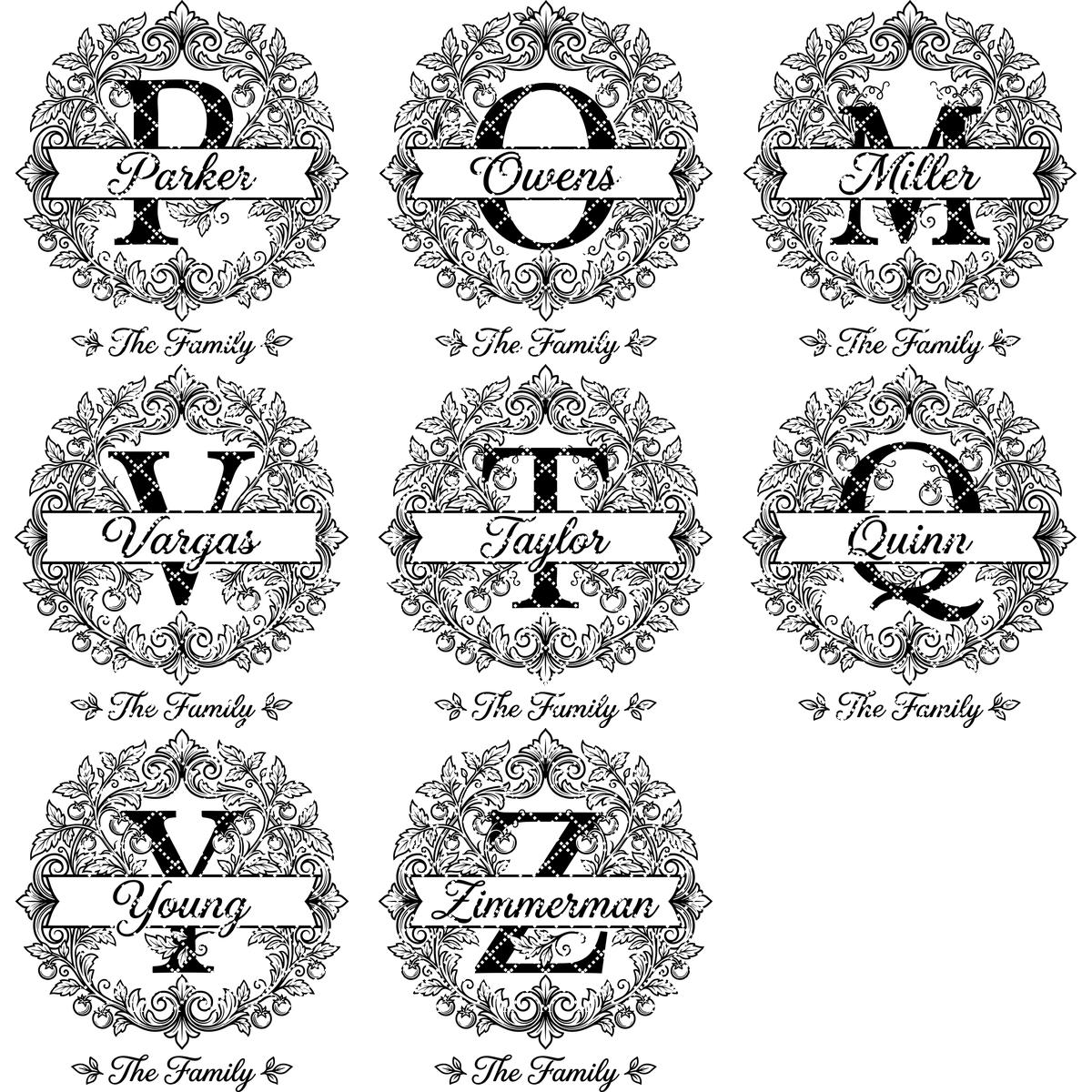 Custom Family Name Monogram, Laser Engraving Design, Initials, Banners Vines – Image 12
