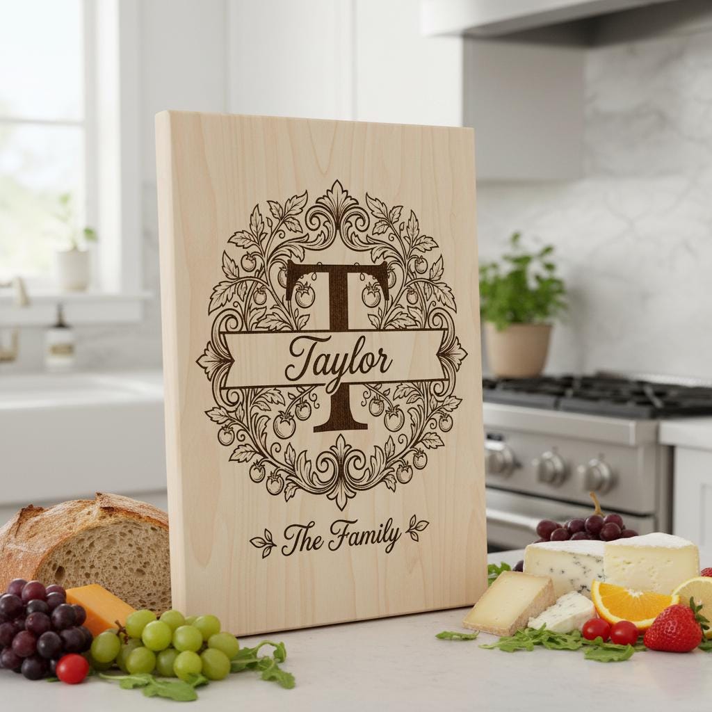 Custom Family Name Monogram, Laser Engraving Design, Initials, Banners Vines – Image 6