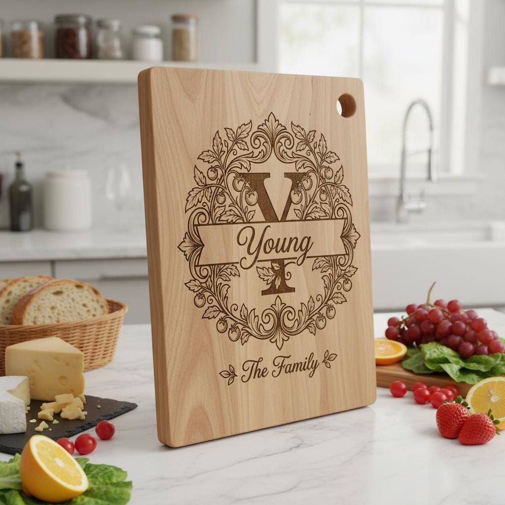 Custom Family Name Monogram, Laser Engraving Design, Initials, Banners Vines – Image 8