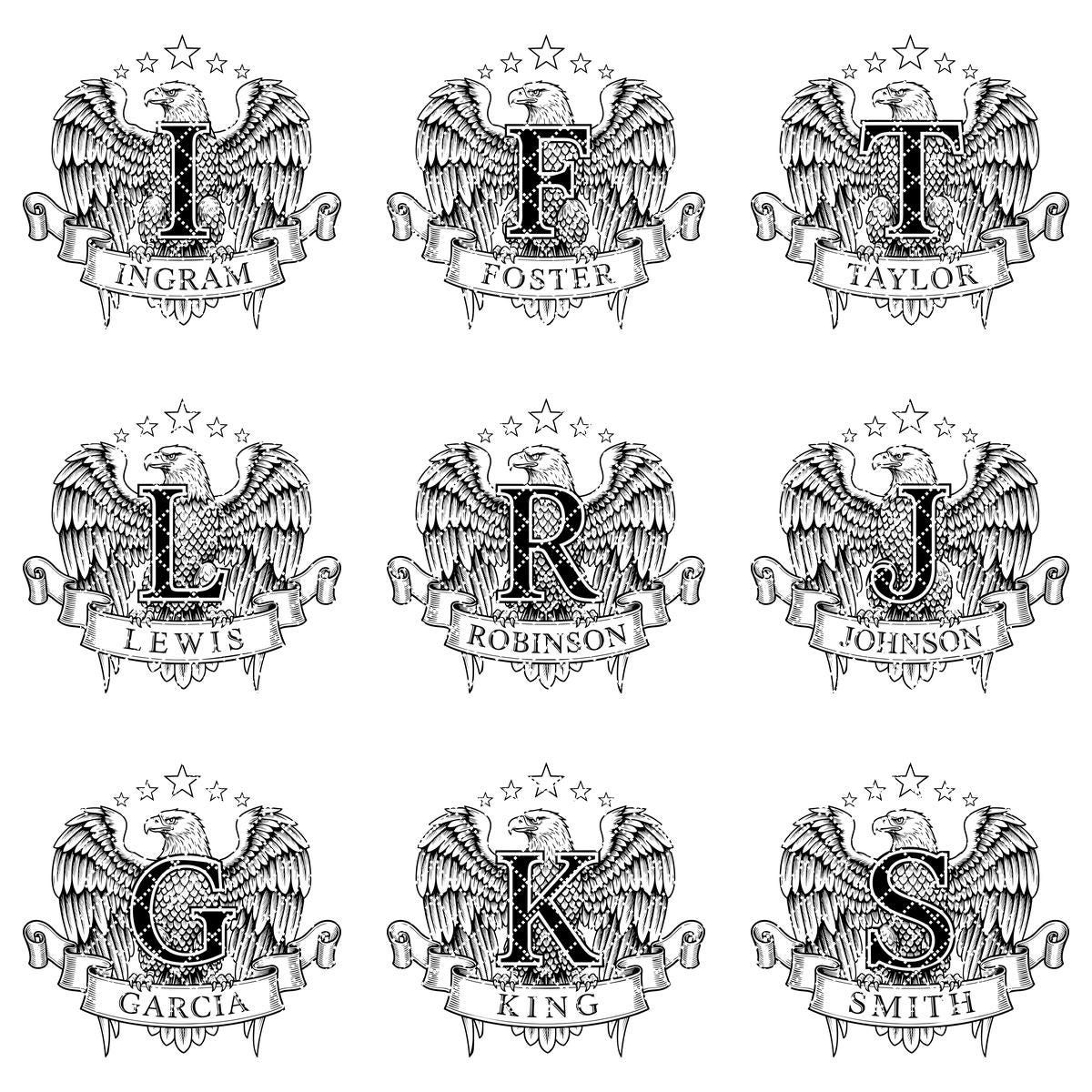 Eagle Crest Monogram Bundle, Heraldic Alphabet, Custom Family Name Art, Engraving File