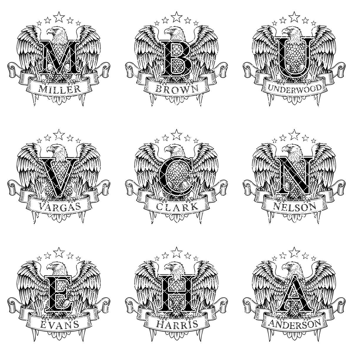 Eagle Crest Monogram Bundle, Heraldic Alphabet, Custom Family Name Art, Engraving File