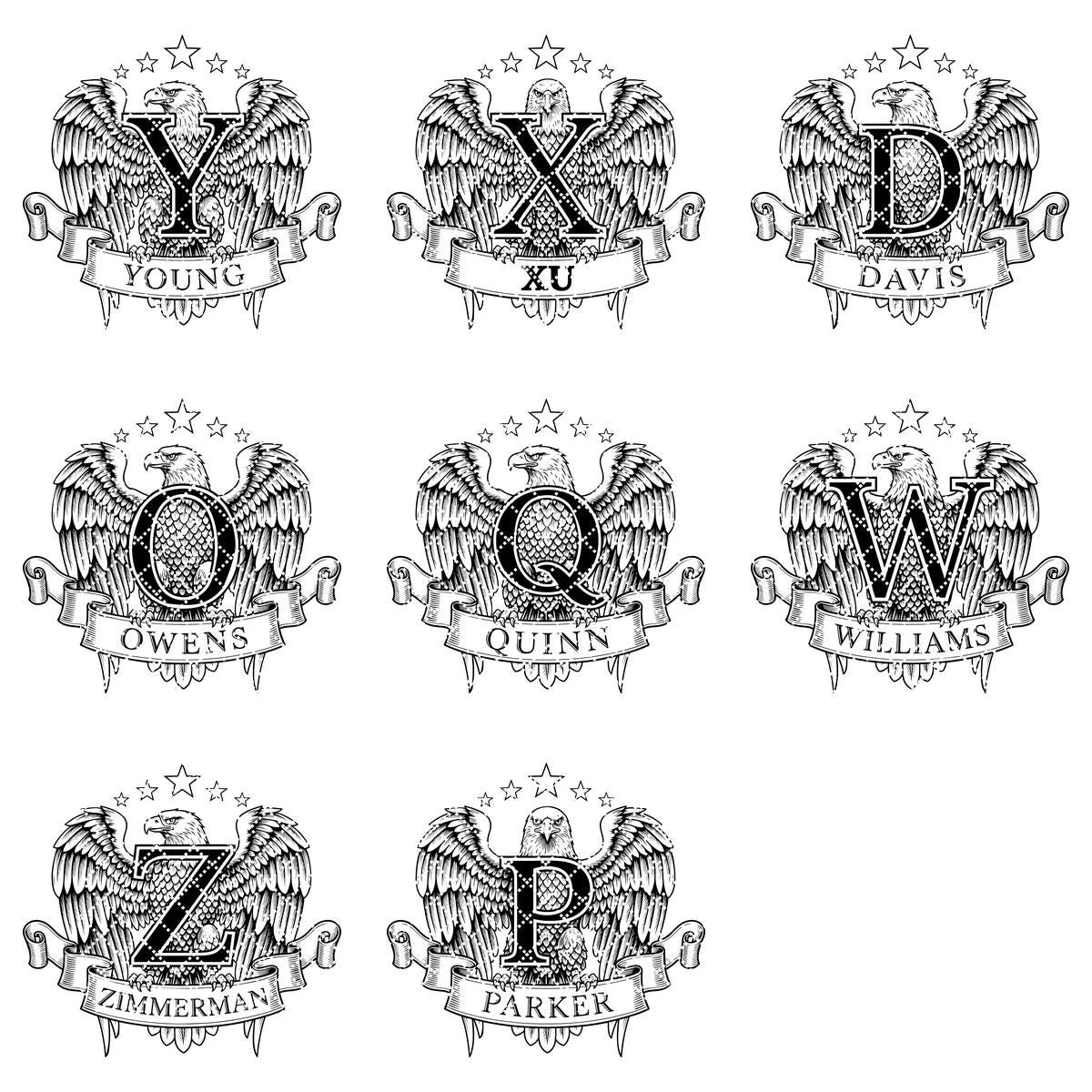 Eagle Crest Monogram Bundle, Heraldic Alphabet, Custom Family Name Art, Engraving File