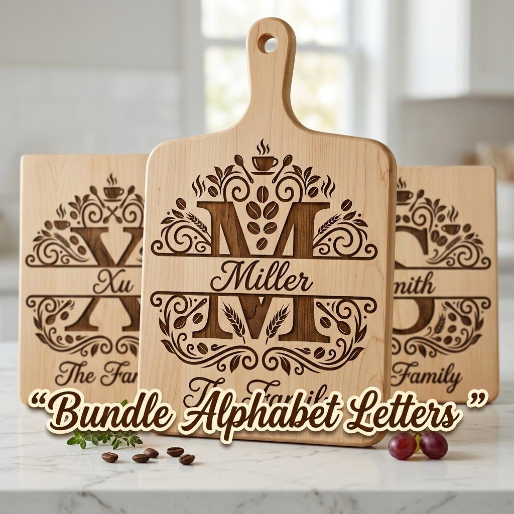 Engraving File Bundle for Chopping Boards, Custom Family Monogram, Coffee Kitchen Designs