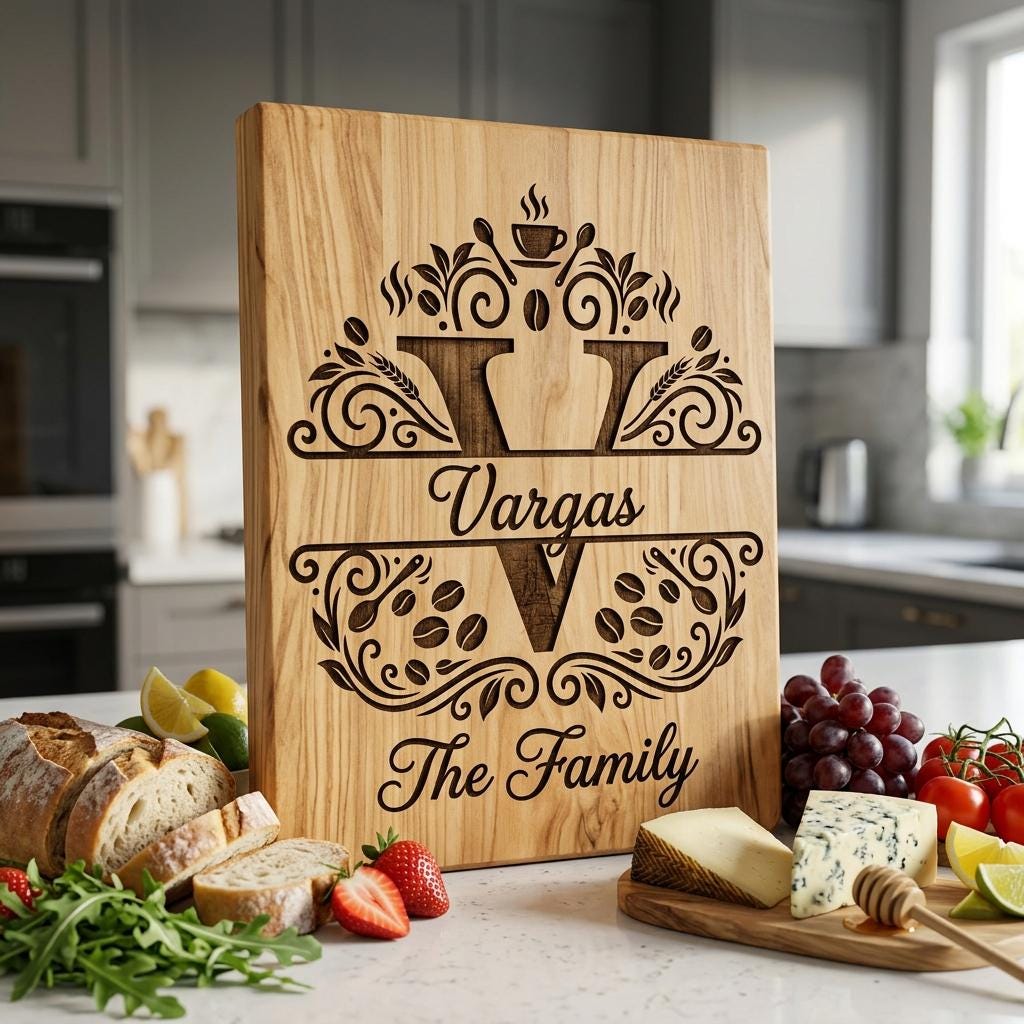 Pacchetto di file per incisione per taglieri, monogramma familiare personalizzato, disegni per cucina a tema caffè - immagine 10