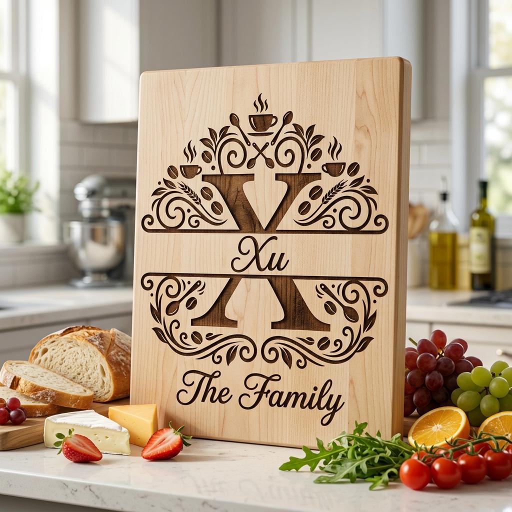 Pacchetto di file per incisione per taglieri, monogramma familiare personalizzato, disegni per cucina a tema caffè - immagine 11