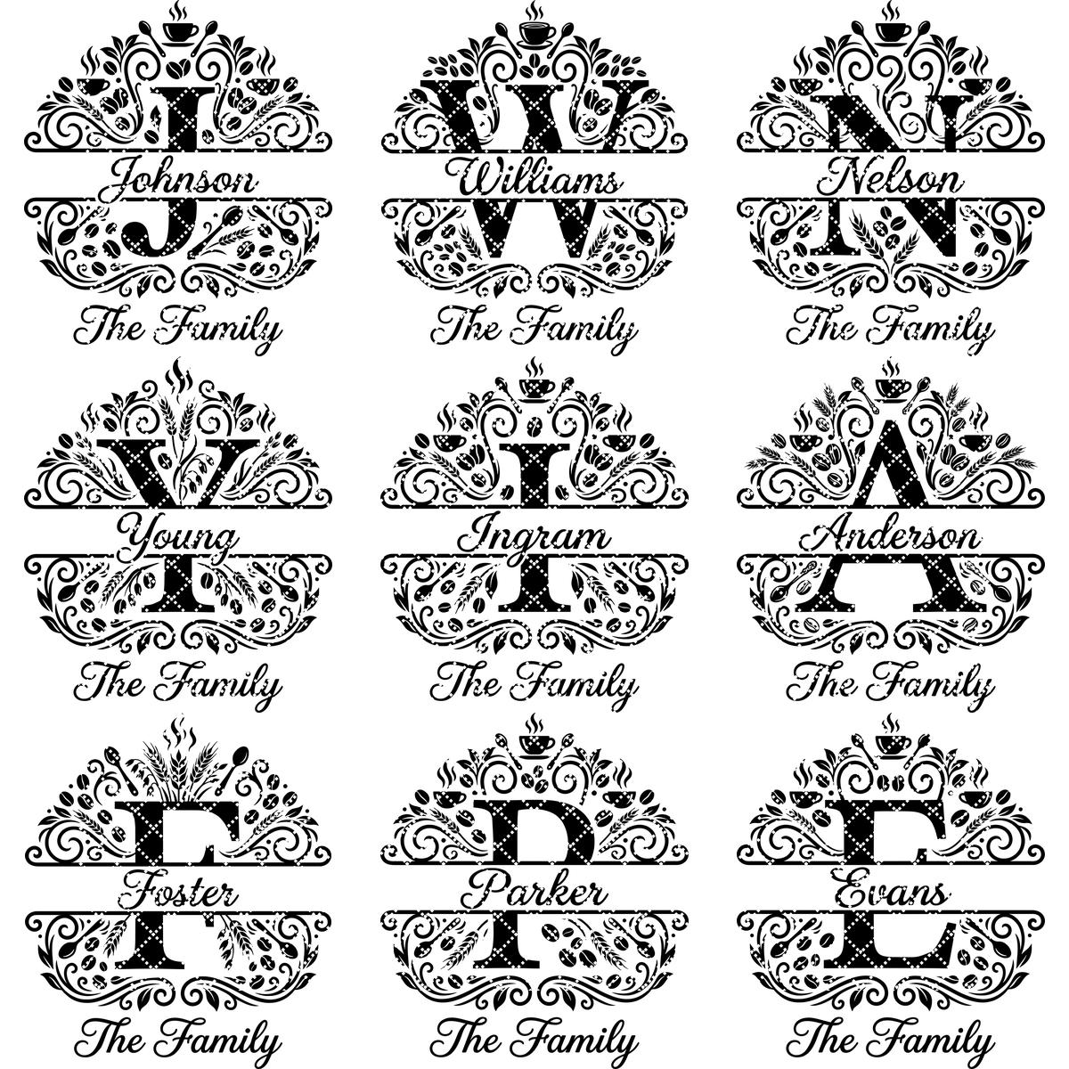 Pacchetto di file per incisione per taglieri, monogramma familiare personalizzato, disegni per cucina a tema caffè - immagine 12