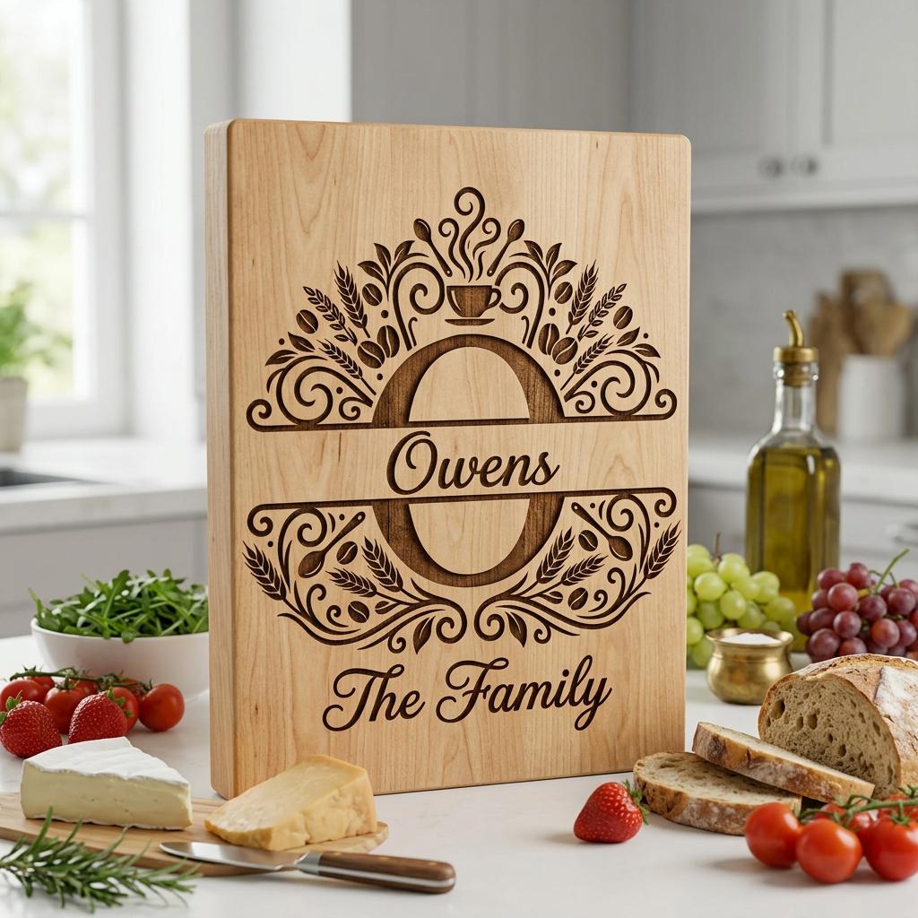 Pacchetto di file per incisione per taglieri, monogramma familiare personalizzato, disegni per cucina a tema caffè - immagine 6